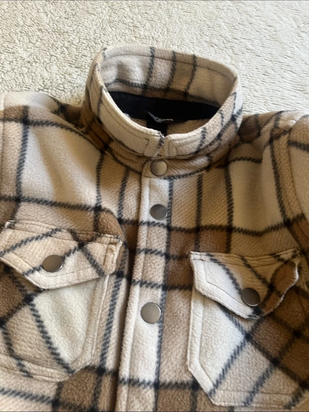 Boys Eddie Bauer Beige and Brown Plaid Fleece Shacket